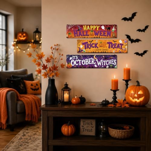 Funny Halloween Sign, 3 Pcs Pumpkin Hanging Signs, Rustic Wood Wall Decor - Image 5