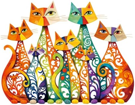 Wesiti Metal Cat Wall Art Decor Colorful Sculptural Mid Century 13.78x10.7 by Wesiti