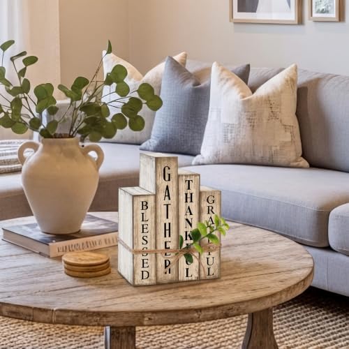 Lineshading 4 Pcs Inspirational Table Decor Wooden Book Gather Blessed Sign - Image 5