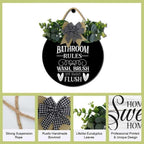 Farmhouse Bathroom Decor,Bathroom Rules Sign,Rustic Round Wooden Wreath Sign,Funny Bathroom Decor Wall Art For All The Seasons - Image 2
