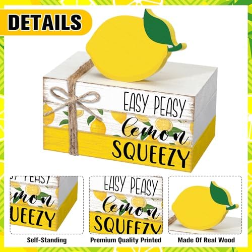 Geelin 4 Pcs Lemon Kitchen Decor Table Decoration Wooden Book Stack Signs - Image 4