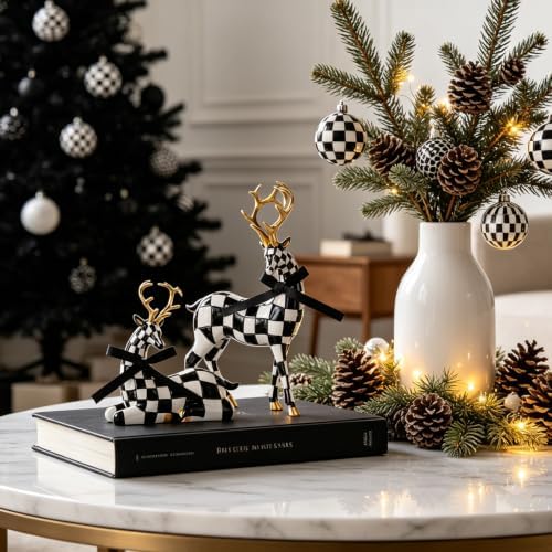 WDS WONDROUS Christmas Decorations Deer Figurines Black White Table Decor - Image 3