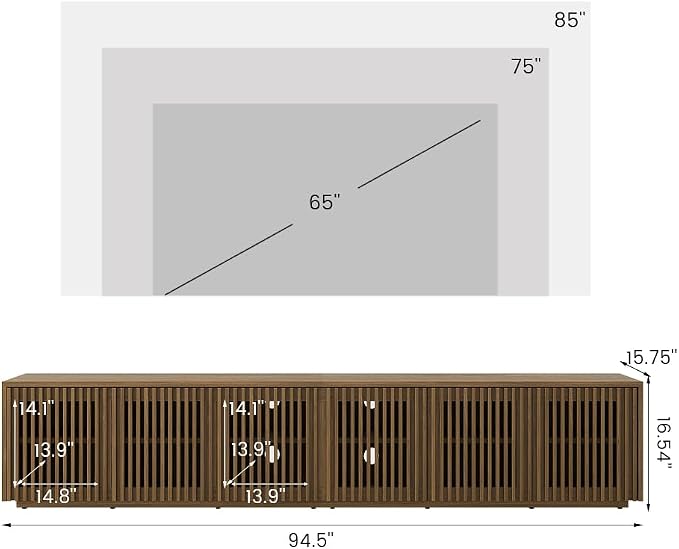 POVISON Full Assembled Mid Century Modern TV Stand, Wood Slatted Media Console - Image 2