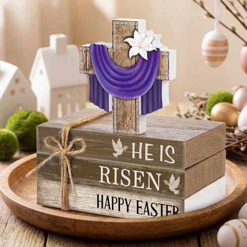 4 Pcs Table Decorations Tiered Tray Decorations Mini Wooden Books Signs for Office Shelf Classroom Tabletop Bookshelf(Easter) - Image 2