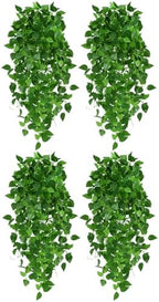 Artificial Pothos Vines 4 Pack, 40" Fake Hanging Plants for Wall Decor Indoor, Lush Heart-Leaf Trailing Vines for Bookshelf Living Room Bedroom Decor by Unknown