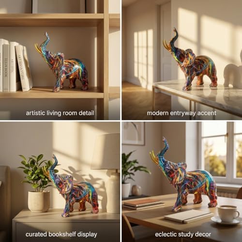 Colorful Art Elephant Figurines, Resin Elephant Statue for Home Decor - Image 6