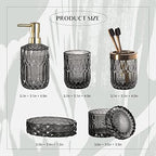EMPO 6PCS Bathroom Clear Glass Accessories Set (Lotion Soap Dispenser, Soap Dish, Toothbrush Holder, Tumbler, Cotton Swab Jar) Contemporary Modern Decor Crystal Clear Vintage Gift (6pcs Gray) - Image 6