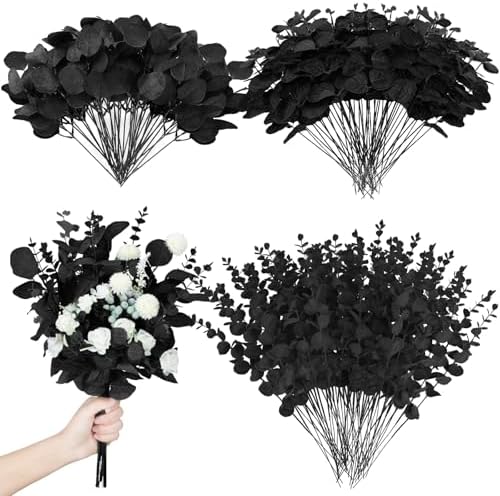 Giegxin 180 Pcs Mixed Artificial Eucalyptus Leaves Stems Bulk Black by Giegxin