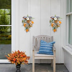 2PCS Fall Teardrop Swags 20inch Thanksgiving Wreath, Eucalyptus Berries Pumpkins Lamb Ears Leaves Autumn Wreaths for Front Door, Fall Decor, Porch Wall, Home Outdoor Holiday Decorations (C) - Image 5