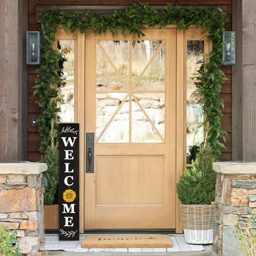 Perfnique Welcome sign for front porch standing, 47 x 7.9 Inch Wooden Leaner Sign with 10 Interchangeable Designed Icons, Seasonal Decor for Spring Easter Fall Christmas(Black) - Image 6