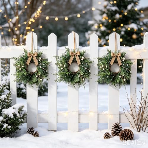 6 Pcs Small 4th of July Hanging Wreaths for Cabinets Patriotic Mini Candle Ring Wreath with Red White Blue Flowers Artificial Independence Day Wreath for Front Door (4, Winter White Berry) - Image 4