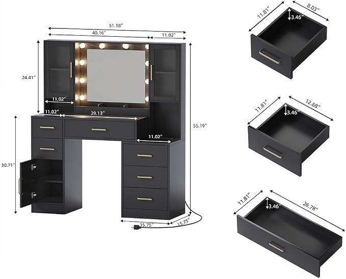 TOKSOM Makeup Vanity Desk with Mirror and Lights, Dressing Table Vanity Set - Image 3