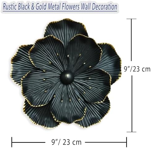 Metal Flower Wall Art Decor, 9" Black Rustic Modern Floral Sculpture - Image 3