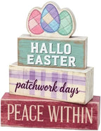 Easter Decorations - Easter Eggs Patchwork Tiered Tray Decor - Wooden Easter Tabletop Sign - Rustic Farmhouse Spring Home Decor Indoor for Tiered Tray Shelf Mantel Entryway Coffee Table - Spring Home Decor for Living Room, Kitchen Counter by Unknown