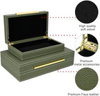 Green Shagreen box Set of 2 Faux Leather Decorative Boxes,Large Nesting Storage Decorative Boxes with Lids for Modern Home Decor Stacking Jewelry Box Organizer - Image 2