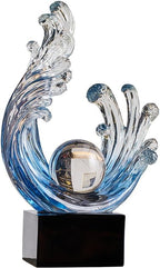 Modern Abstract Decorative Wave Statue, Blue Abstract Art Home Decor,Crystal Ball Art Wave Resin Sculpture, Office Desk Stand, Dining Table Center Decorative Aesthetics (A,Navy-Blue) by XYQXYQ