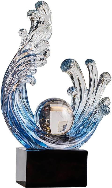 Modern Abstract Decorative Wave Statue, Blue Abstract Art Home Decor,Crystal Ball Art Wave Resin Sculpture, Office Desk Stand, Dining Table Center Decorative Aesthetics (A,Navy-Blue) by XYQXYQ
