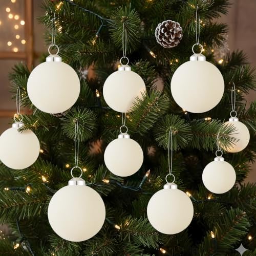 46Pcs Velvet Christmas Ball Ornaments Set - Flocked Shatterproof Christmas Tree Decorations Classic Hanging Ornaments with Rope for Xmas Wreath Holiday Home Decor (Multi-Size, Cream) - Image 5