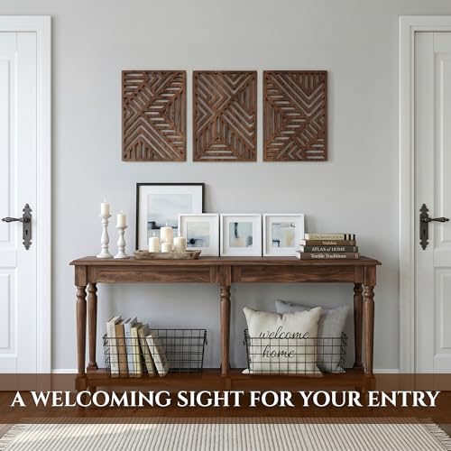 qmmp Modern Wooden Wall Sculptures - Set of 3 - Home Decor Accent - Large Wall Art for Living Room, Bedroom, Office - Easy Installation (Walnut, Large - Direction) - Image 2