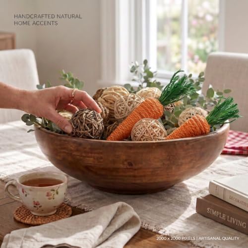Rattan Balls for Bowl Filler Decor, 8 Balls + 2 Carrots, 2.8-4.7" - Image 4