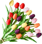 ONLY ART Artificial Multicolor Tulips 20 Pcs – 13.5 Inch PU Faux Flowers with Bendable Stems for Home Décor, Wedding Centerpieces, DIY Floral Arrangements, New Year and Valentine's Day by ONLYART