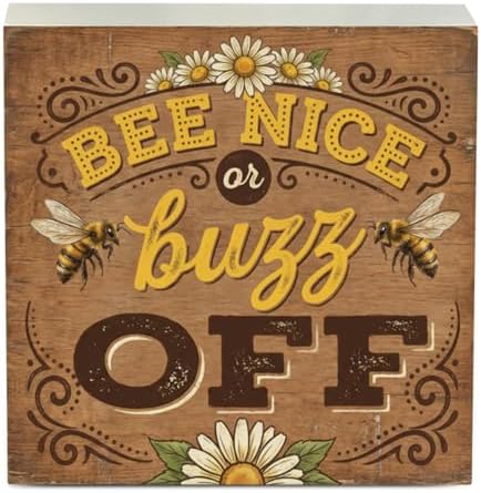 Bee Decor Summer Wall Decor Bee Nice Or Buzz Off Summer Decorations Wooden Box Sign for Home Office Farmhouse Table Shelf - Image 7