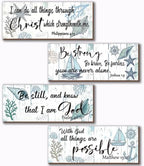 4 Pieces Coastal Wall Decor Ocean Beach Bathroom Decor With Bible Verses Wooden Christian Sign for Home Religious Prayer Wall Art for Living Room Office Bedroom Bathroom(Coastal,10x4") by Unknown