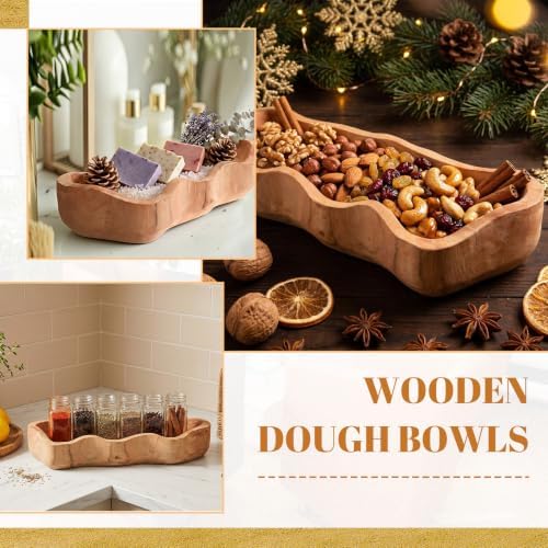 Nuogo 16 Inch Wooden Wavy Edge Dough Bowl Supplies, Khaki - Image 5