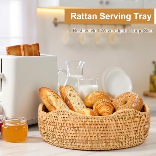 Hipiwe 10.9" Round Key Bowl for Entryway Table Handwoven Rattan Basket Tray - Image 5