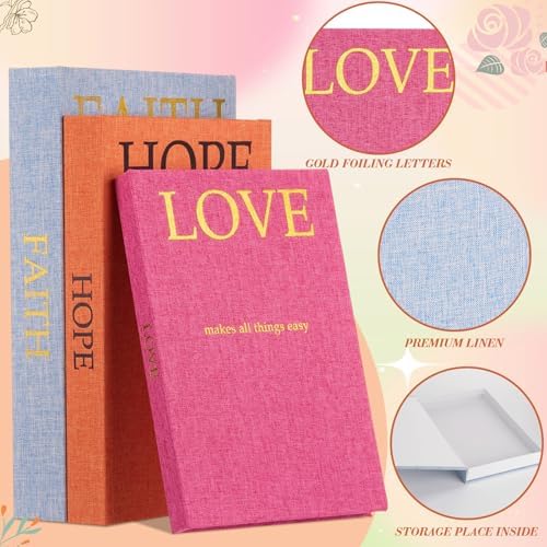 3 Set Linen Decorative Books with Beaded Garland, Classic, Colorful - Image 3