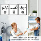 3D Wood Laundry Room Wall Decor, 36" x 16" Framed Laundry Room Wall Art, 3D Laundry Signs for Room Decor (Ready to Hang, Set of 3, Framed) - Image 3