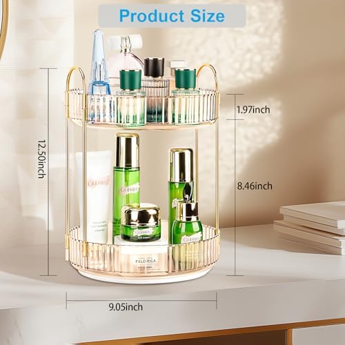 360 Rotating Makeup Organizer - Large Capacity Spinning Perfume & Cosmetic Skincare Holder for Vanity & Countertop (Vibrant Orange, 2 Tier) - Image 3