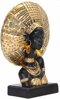 Lescafita African Woman Statue with Gold Sunburst Headdress – Resin Figurine with Tribal Jewelry, Afrocentric Home Decor Accent, Cultural Sculpture Gift for Women by LESCAFITA