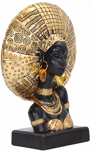 Lescafita African Woman Statue with Gold Sunburst Headdress – Resin Figurine with Tribal Jewelry, Afrocentric Home Decor Accent, Cultural Sculpture Gift for Women by LESCAFITA
