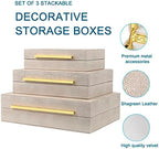 Ivory Shagreen Box Set Of 3 Faux Leather Decorative Boxes, Large Modern Nesting Storage Decorative Boxes with Lids for Home Decor Stacking jewelry Box Organizer - Image 3