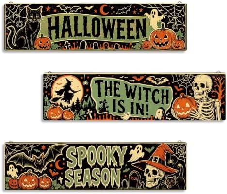 Retro Halloween Decor, 3 Pcs Halloween Hanging Signs, Entryway Decor Wall by SUSZDOU