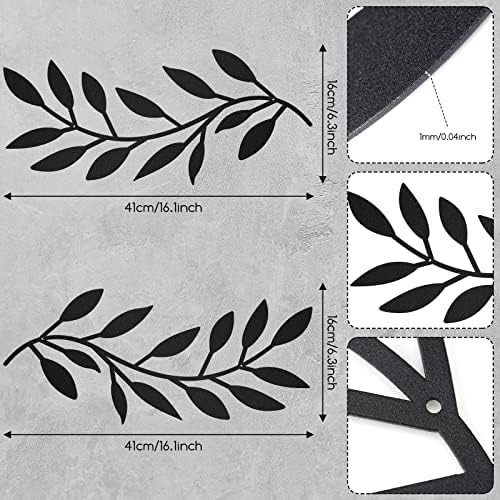Zhengmy 2 Pcs Metal Tree Leaf Wall Art Vine Olive Branch Decor,Black - Image 2