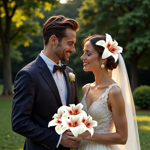 20PCS 6" Large Fake Lily Flower Heads, Realistic Stamens Artificial Flowers for Crafts Cake Wedding Decor (White Pink) - Image 5
