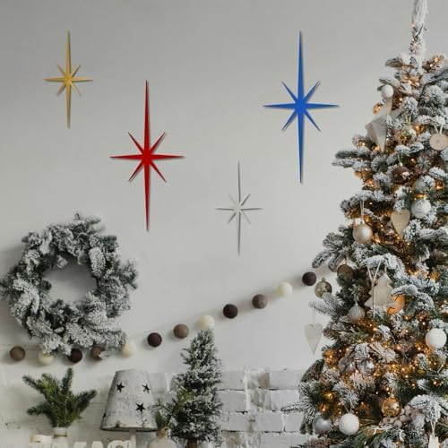 4 Pcs Star Wall Art for Home Decor Living Room Bedroom Office Metal 3D,Bling,with Hanging Hook Starburst Midcentury Sculpture Retro Gallery Accent Celestial -Gold 16.5in/9.4in - Image 6