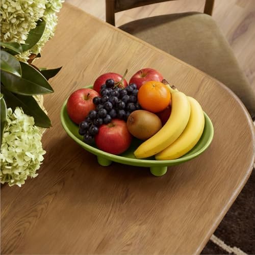 Three-Leg Ceramic Fruit Bowl, 12 Inch Oval Serving Dish for Kitchen Counter, Candy or Key Holder, Home Decor Accent (Light Green, 12 inch) - Image 5