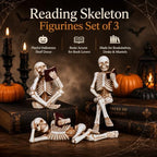 Dlfghos 3 Pieces Halloween Skeleton Statue Halloween Skull Figurine Home Decor Reading Skeleton Figurines Decorations for Indoor Fireplace Home Kitchen Desk Office Party - Image 4