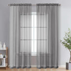 Charcoal Grey Sheer Curtains 90 Inches Long 2 Panels by OVZME