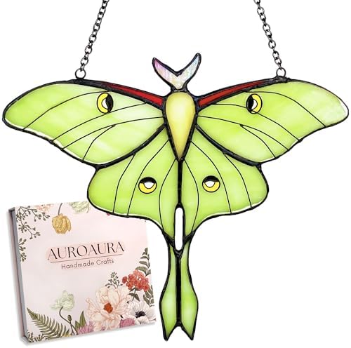 Luna Moth Stained Glass Window Hanging, Butterfly Suncatcher by Unknown