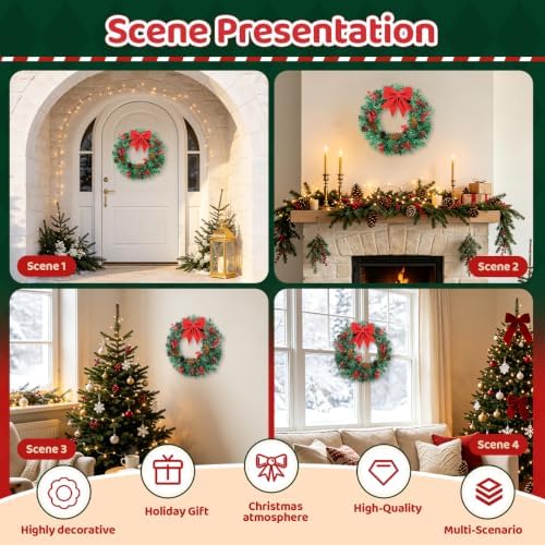 16 Inch Christmas Wreath for Front Door Artificial Christmas Wreath - Image 7