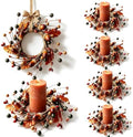 6 Pcs Mini Fall Hanging Wreaths for Cabinets Small Candle Rings Wreath Pillar Holder Wreath with Acorn Berry Autumn Leaves Harvest Wreaths for Farmhouse Porch Front Door Window by Unknown