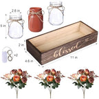 3 Pcs Mason Jar Table Centerpieces for Dining Room with Wood Tray&Led Light - Image 2