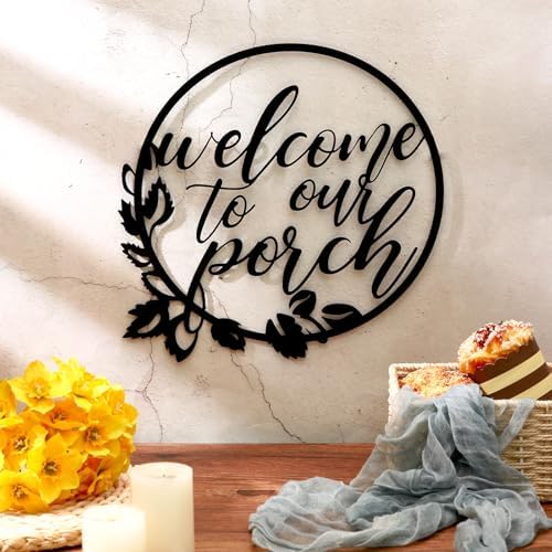 Hotop Welcome to Our Porch Metal Sign for Outdoor Decor, Black - Image 2