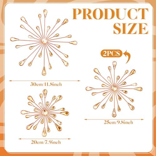 Hicarer 4 Pcs Starburst Wall Decor, Bling Metal Wall Art, Orange - Image 3