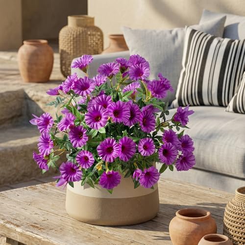 Purple Artificial Morning Glory Flowers for Outdoor Planters, Premium UV Resistant Silk Faux Flowers for Porch, Hanging Basket & Window Box, Cottage Garden Decor, No Pot, 13.3 Inch, 4 Bundles - Image 3