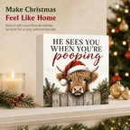 Christmas Highland Cow Bathroom Decorations Funny Wooden Box Sign - Image 5